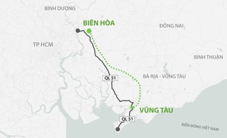 Hướng tuyến cao tốc Biên Hòa - Vũng Tàu. Đồ hoạ: Thanh Nhàn